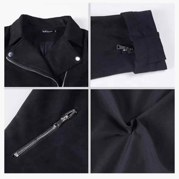 Apperloth Womens XL Suede Jacket Black Long Sleeve Zipper Short Moto Biker Coat - Picture 5 of 10